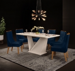 Conjunto Mesa Sala de Jantar Forme 180cm Vidro Off com 6 Cadeiras Jade DJ  Móveis A preço de Fábrica